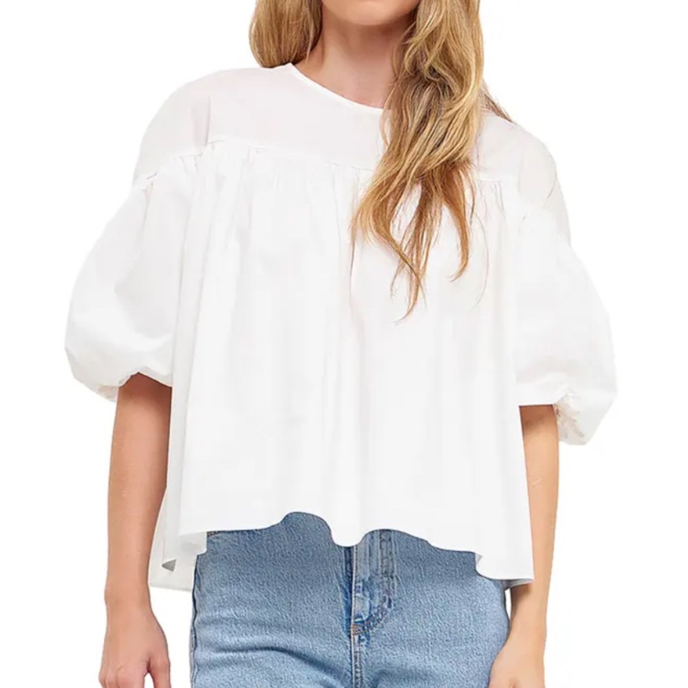 English Factory White Puff Sleeve Blouse